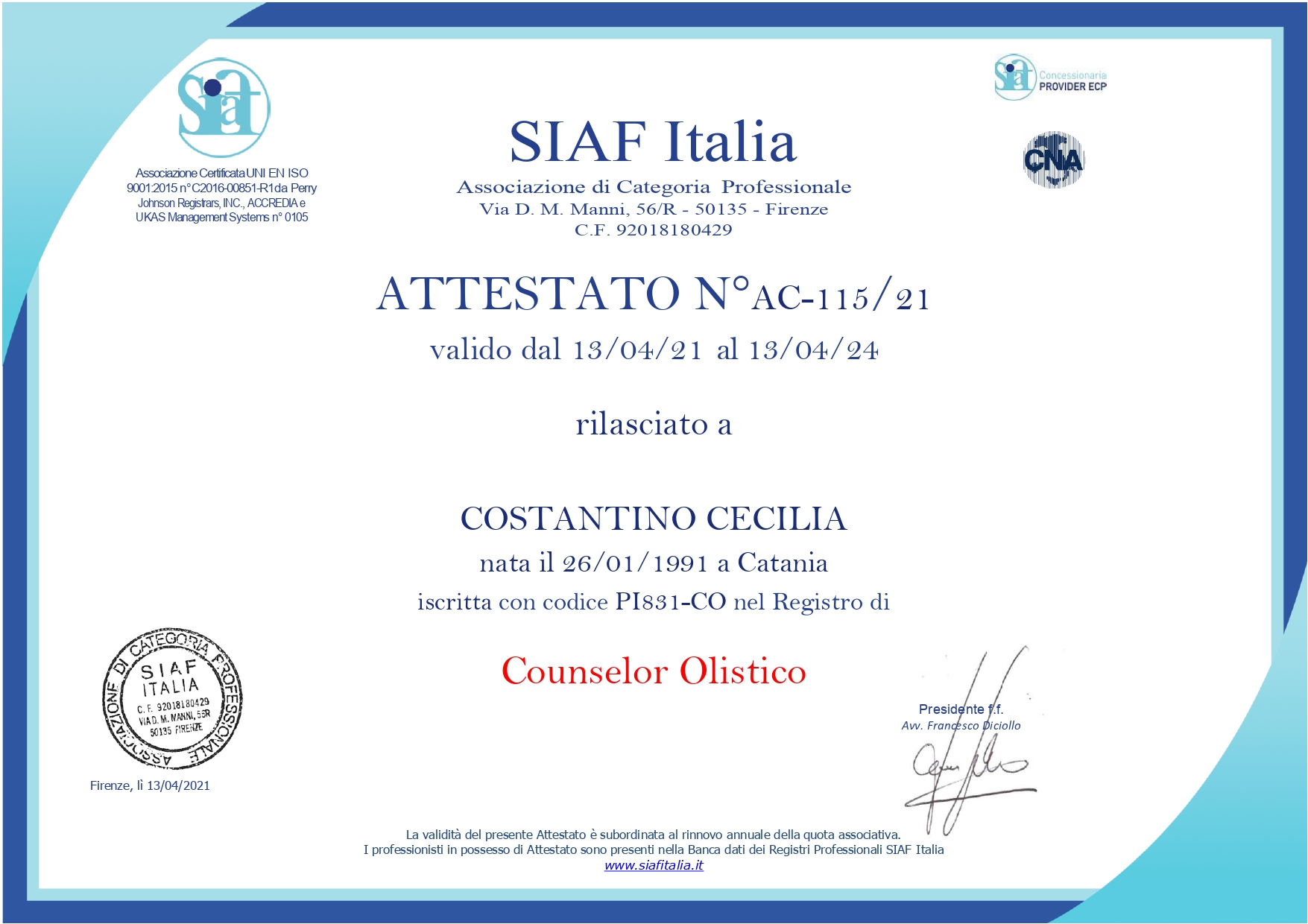 ATTESTATO counseling online