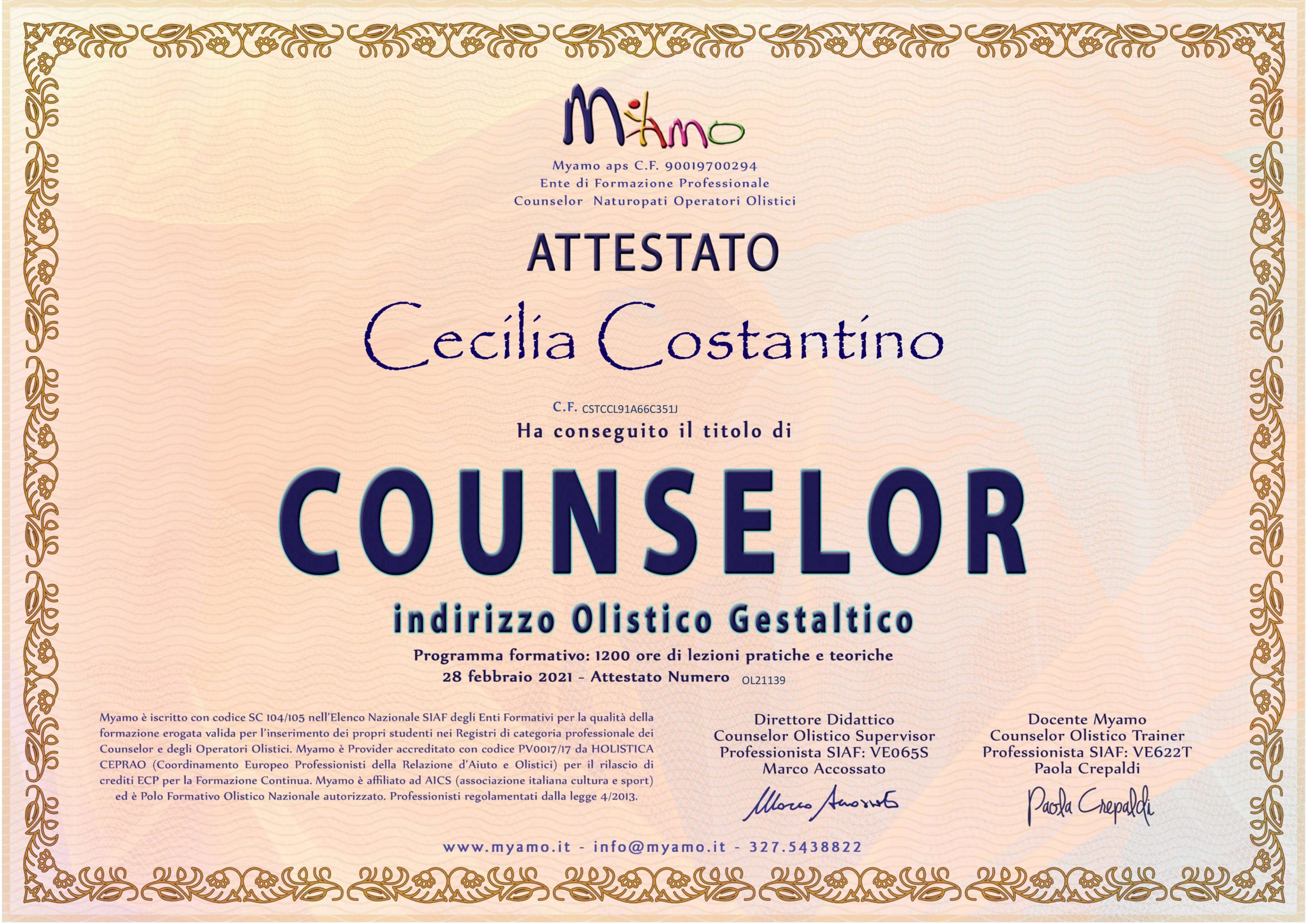 attestato counselor gestalt myamo